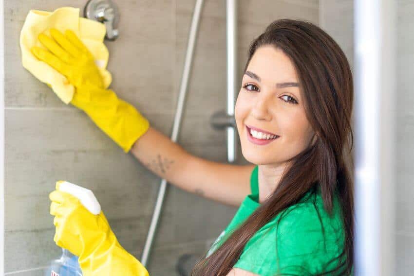 cleaning the shower wall